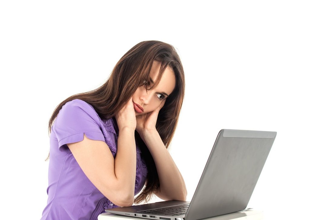 young woman, computer, work